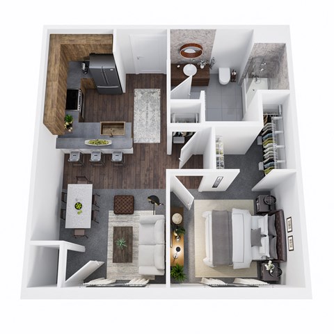 Floor plan for 1 bed, 1 bath, 603 sqft